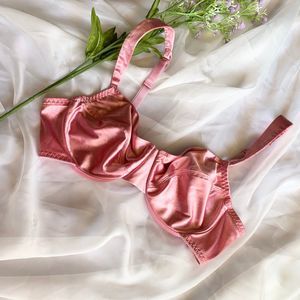 Pink satin bra Women's